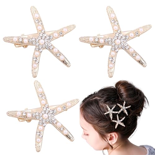 Esshogo 3 Stück Seestern Haarspangen, Goldene Seestern Haarspange, Seestern Haarschmuck, Meerjungfrau haarschmuck, Seestern haarschmuck, Accessoires für meerjungfrau Mädchen, Seestern haarband von Esshogo