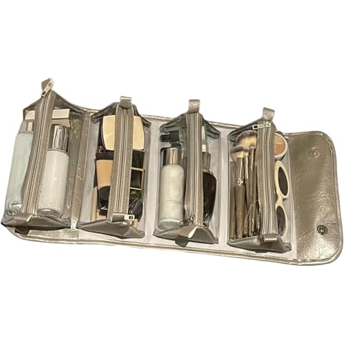Esshogo Reise-Make-up-Tasche, Aufrollbare Kosmetiktasche für Damen, wasserdichte Reise-Make-up-Tasche, 4-in-1-Make-up-Taschen-Organizer Für Reisen, Große Kapazität, Kulturtasche von Esshogo
