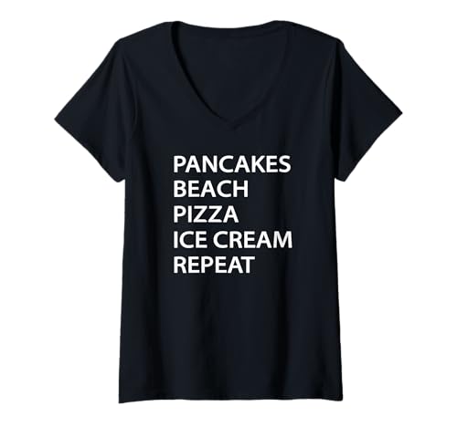 Damen Pfannkuchen, Strandpizza, Eiscreme, Wiederholung T-Shirt mit V-Ausschnitt Damen Pfannkuchen, Strandpizza, Eiscreme, Wiederholung T-Shirt mit V-Ausschnitt von Esskay Designs Beach Tees