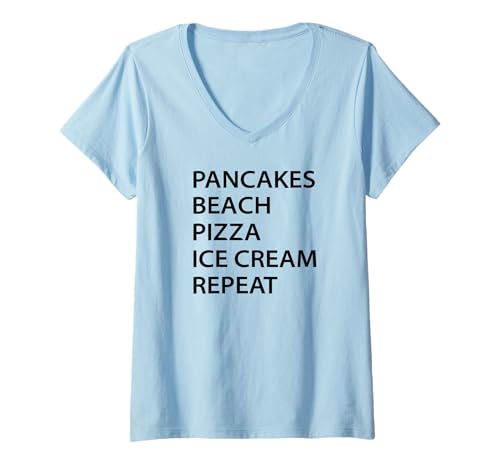 Damen Pfannkuchen, Strandpizza, Eiscreme, Wiederholung T-Shirt mit V-Ausschnitt Damen Pfannkuchen, Strandpizza, Eiscreme, Wiederholung T-Shirt mit V-Ausschnitt von Esskay Designs Beach Tees