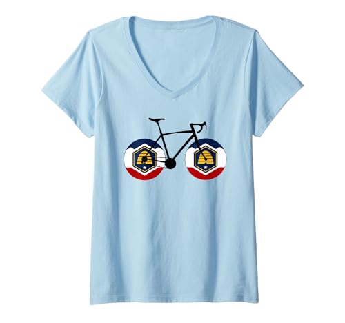 Damen Utah Flagge Fahrrad T-Shirt mit V-Ausschnitt Damen Utah Flagge Fahrrad T-Shirt mit V-Ausschnitt von Esskay Designs Cycling Tees