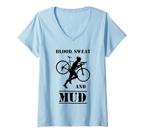 Damen Blutschweiß und Schlamm Cyclocross T-Shirt mit V-Ausschnitt Damen Blutschweiß und Schlamm Cyclocross T-Shirt mit V-Ausschnitt von Esskay Designs Cyclocross Tees