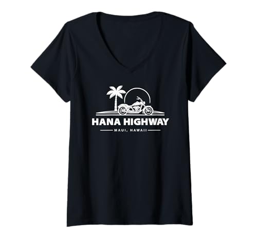 Damen Hana Highway Maui Hawaii Motorrad T-Shirt mit V-Ausschnitt von Esskay Designs Hana Highway Tees