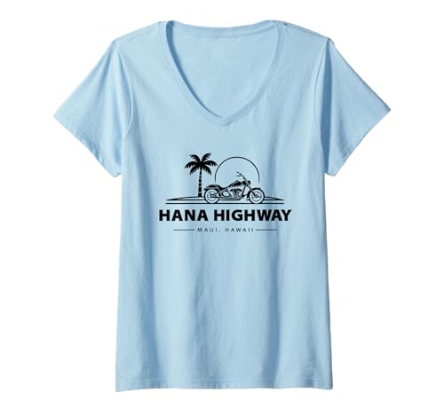Damen Hana Highway Maui Hawaii Motorrad T-Shirt mit V-Ausschnitt Damen Hana Highway Maui Hawaii Motorrad T-Shirt mit V-Ausschnitt von Esskay Designs Hana Highway Tees