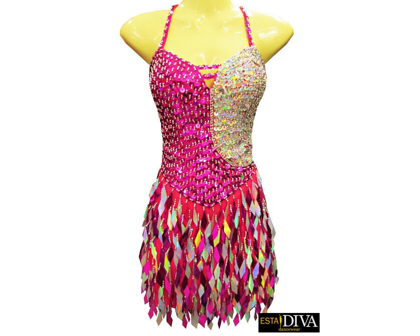 Latein Paillettenkleid Fuchsia Plata Salsa Showtanz Outfit Maßgeschneidert von EstaDiva