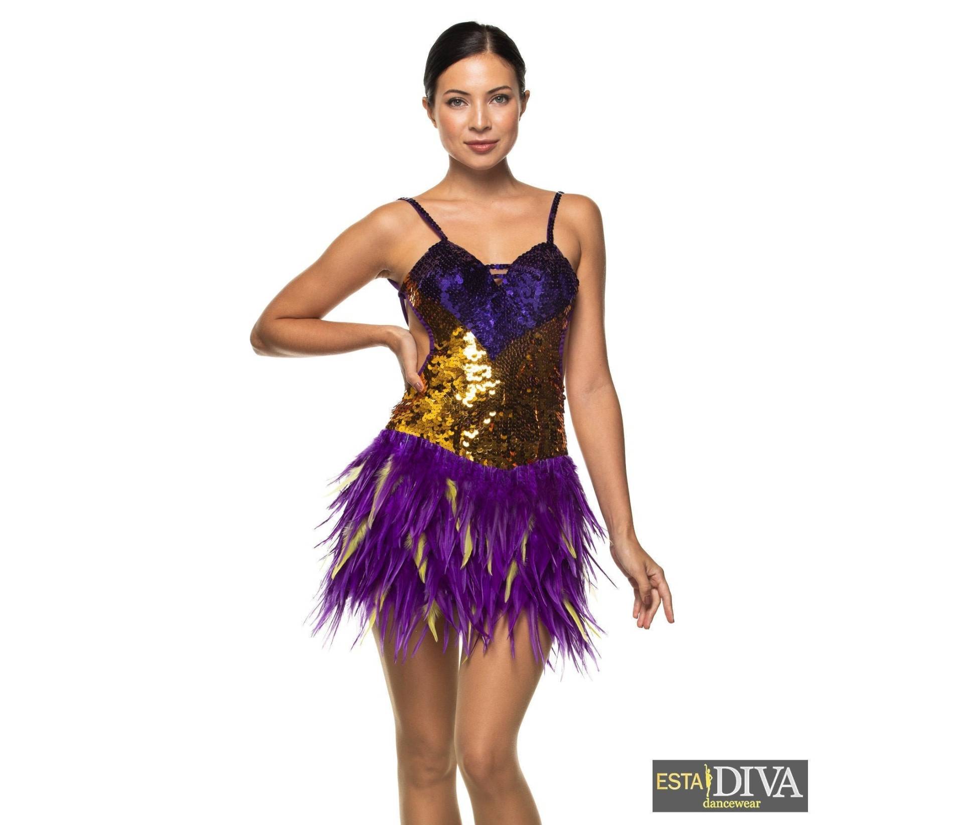 Vegas Federkleid Oro Lila Showgirl Rio Karneval Outfit Pailletten Federkostüm Maßgeschneidert von EstaDiva