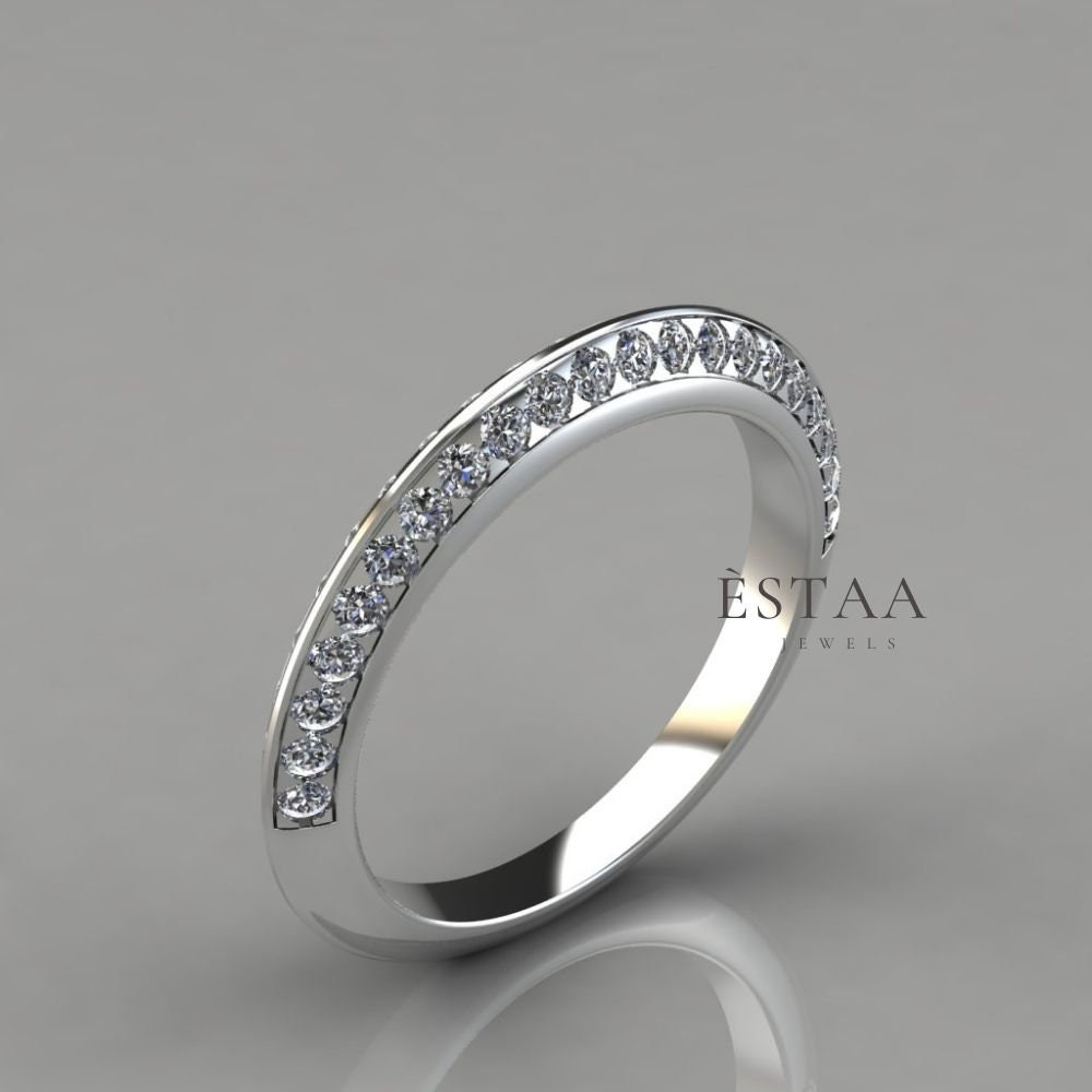 14K Gold Verlobungsring, Messerkante Diamant Band, Hochzeit Ehering Für Frauen, Eternity Brautschmuck, Silber Ring von Estaajewel