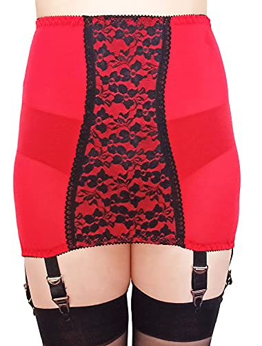 Estanla Damen Retro-Rock mit hoher Taille, rutschfest, verstellbare Metallschnalle, Strumpfgürtel, Rote Spitze, 6 Riemen, XX-Large von Estanla