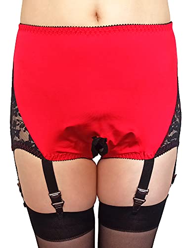 Estanla Damen-Shorts mit hoher Taille, rutschfest, verstellbar, 6 Träger, offener Schritt, Strumpfgürtel, Rot_Satin, Large von Estanla