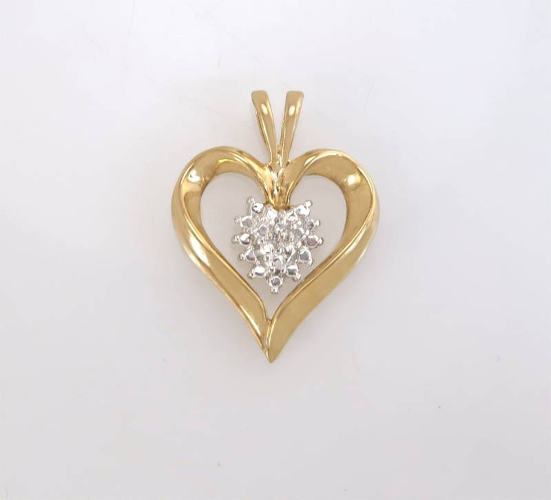 10K Gelbgold .02Ct Echter Diamant Herz Anhänger 3.1G von EstateAntiqueJewelry