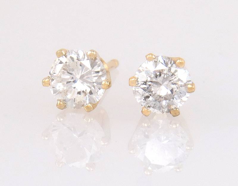 14K Gelbgold .68Ct Echte Runde Brilliant Diamant Post Ohrstecker von EstateAntiqueJewelry