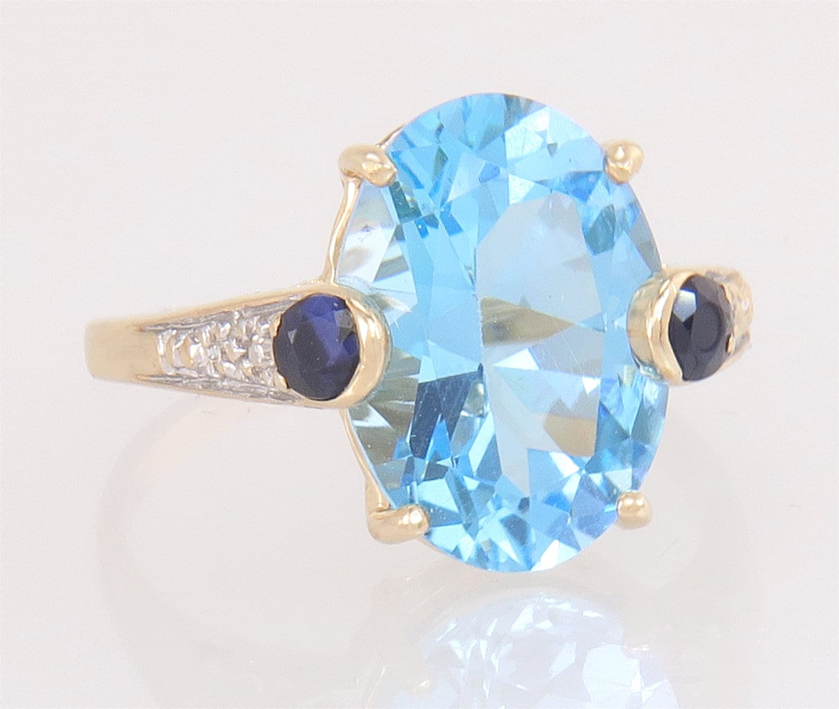 14K Gelbgold 6, 70 Karat Echter Diamant Blautopas & Sapphire Dinner Ring Größe 8 von EstateAntiqueJewelry