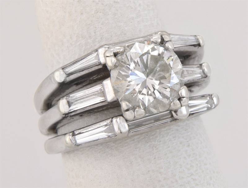 2.23Ct Diamant Baguette 14K Weißgold Dreifach Hochzeit Brautring Größe 3, 75 von EstateAntiqueJewelry