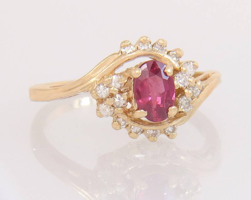 .56Ct Echter Diamant & Rubin 585 Gelbgold Ring Größe 6 von EstateAntiqueJewelry