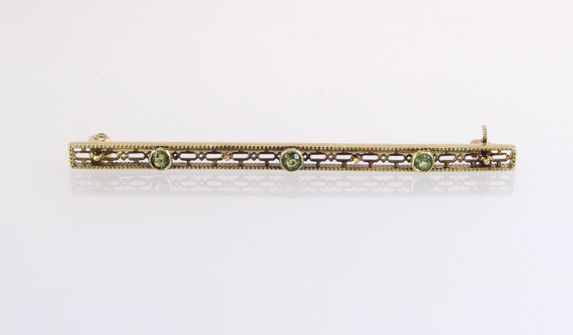 Antik 14K Gelbgold .10Ct Echter Tsavorit Art Deco Brosche Pin 3G von EstateAntiqueJewelry
