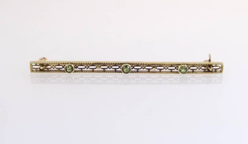 Antik 14K Gelbgold .10Ct Echter Tsavorit Art Deco Brosche Pin 3G von EstateAntiqueJewelry