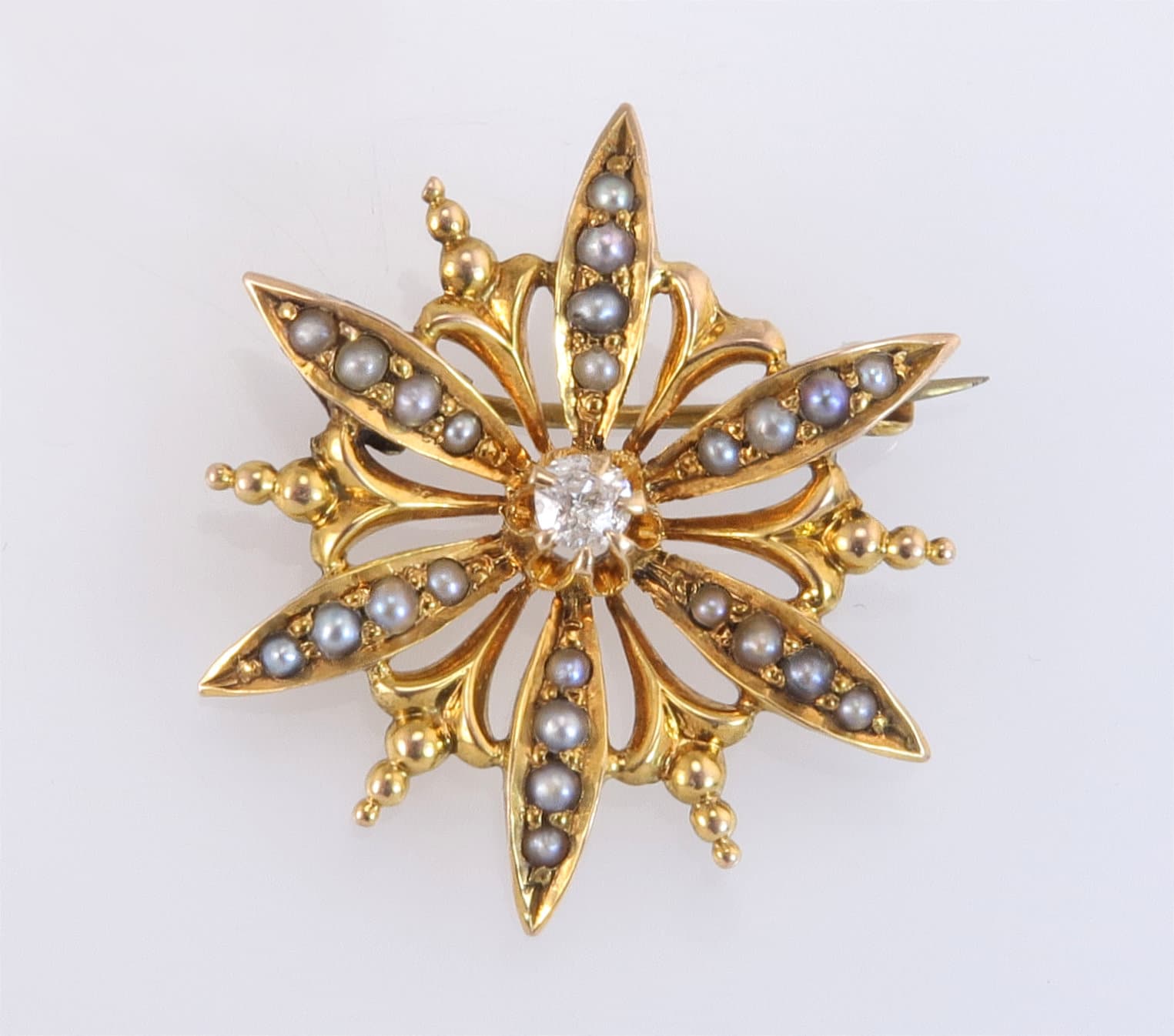 Antik Nachlass 10K Gold Saatperle & Echter Diamant Brosche Anstecknadel von EstateAntiqueJewelry