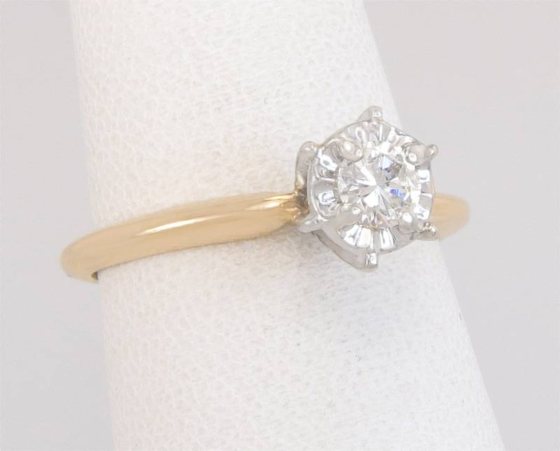 Antike .20Ct Echter Diamant 14K Zweifarbiges Gold Art Deco Verlobungsring Größe 7 von EstateAntiqueJewelry