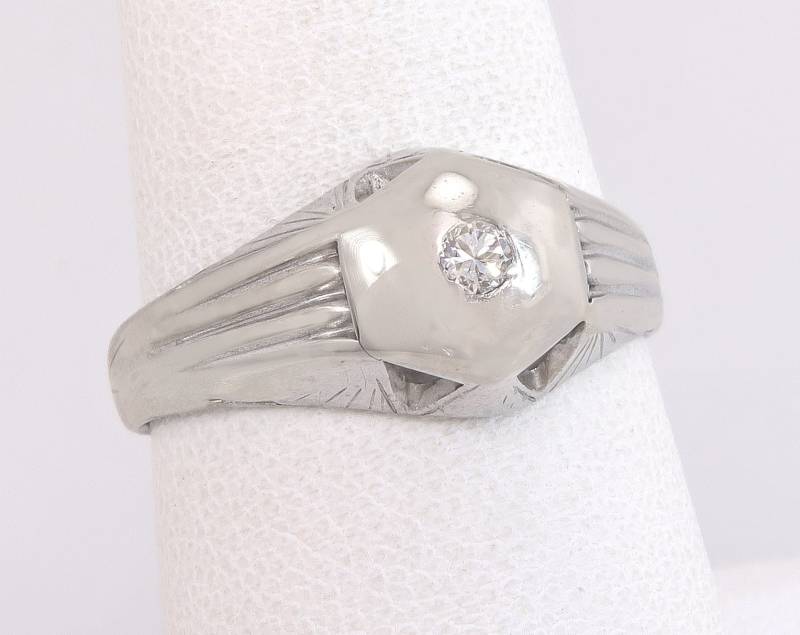 Antike 10K Weißgold .05Ct Echter Diamant Art-Deco-Verlobungsring Größe 8, 25 von EstateAntiqueJewelry