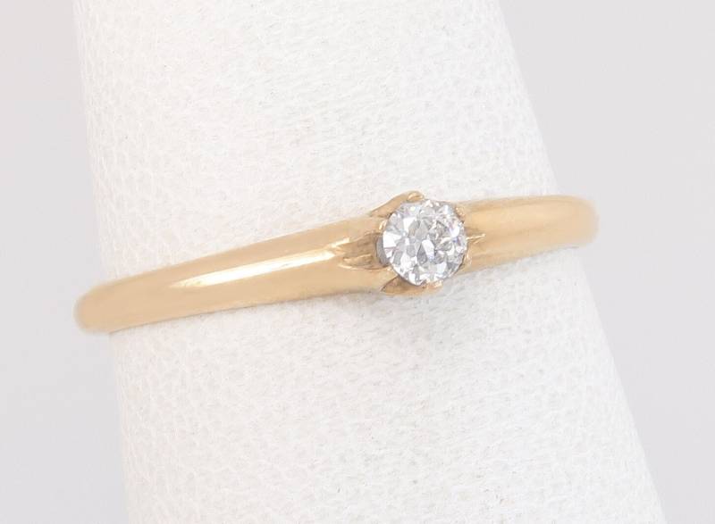 Antike 14K Gelbgold .07Ct Echter Diamant Art-Deco-Verlobungsring Größe 6, 25 von EstateAntiqueJewelry