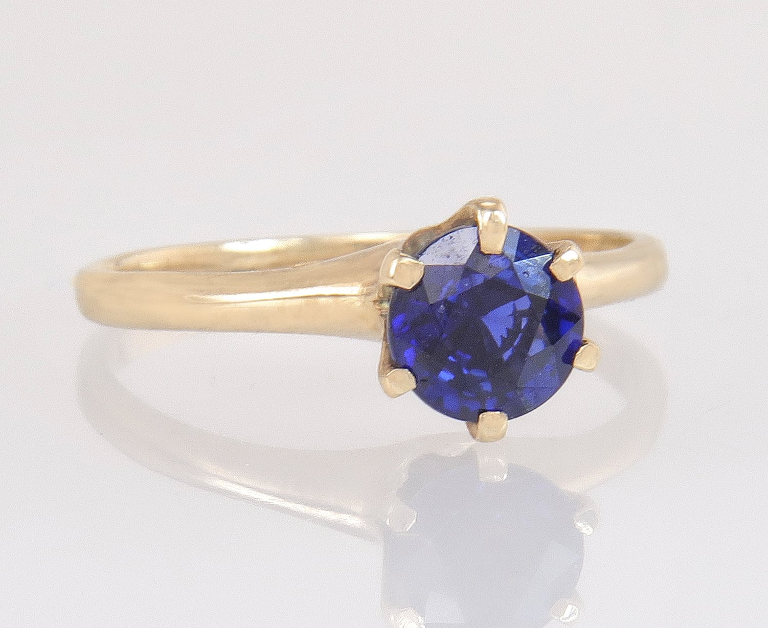 Antike 14K Gelbgold .87Ct Saphir Solitär Edwardian Verlobungsring Sz 7 von EstateAntiqueJewelry