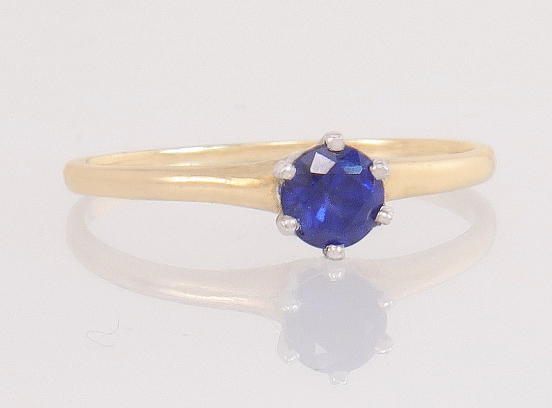 Antike 14K Gold 1/3Ct Echte Blaue Saphir Art Deco Verlobungsring Größe 6, 5 von EstateAntiqueJewelry