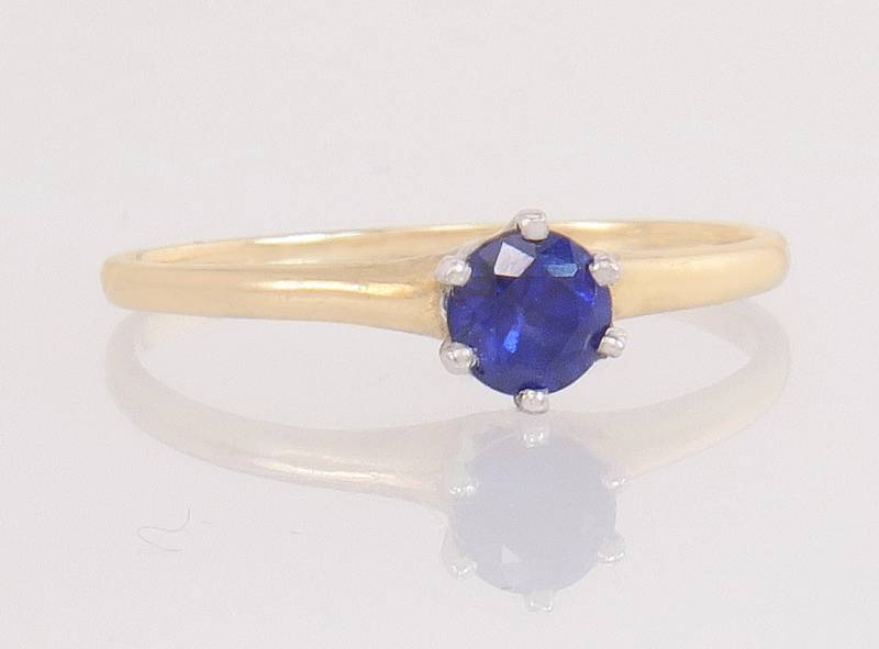 Antike 14K Gold 1/3Ct Echte Blaue Saphir Art Deco Verlobungsring Größe 6, 5 von EstateAntiqueJewelry