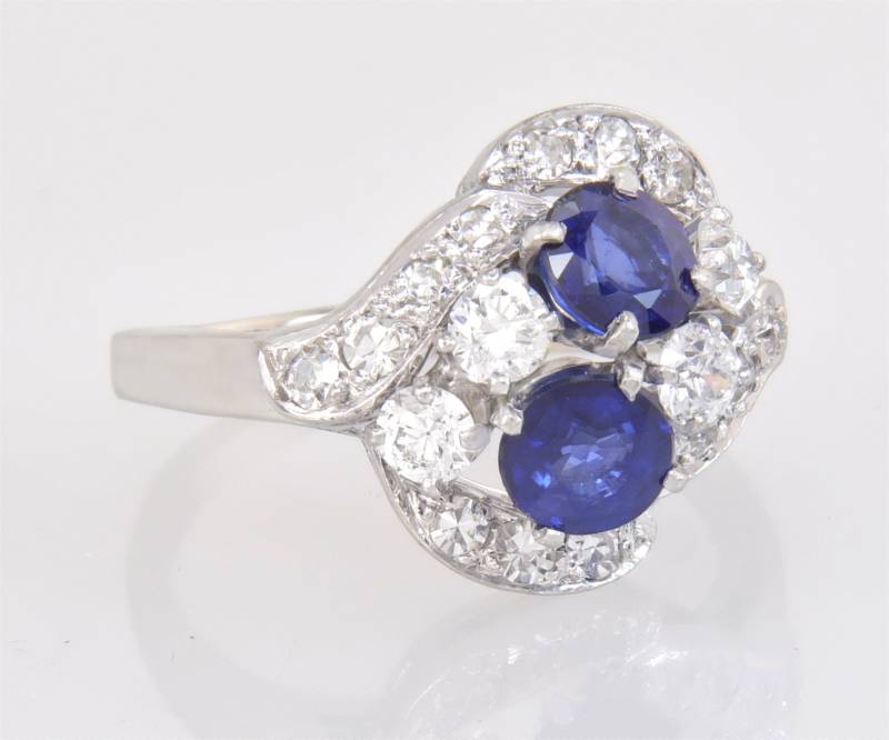 Antike 14K Gold 1.58Ct Echter Diamant & Saphir Art-Deco-Verlobungsring 4.7G von EstateAntiqueJewelry