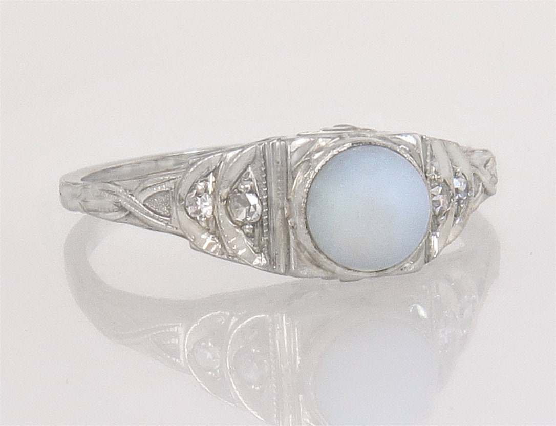 Antike 14K Weißgold 1.04Ct Echter Opal & Diamant Verlobungsring Größe 7, 25 von EstateAntiqueJewelry