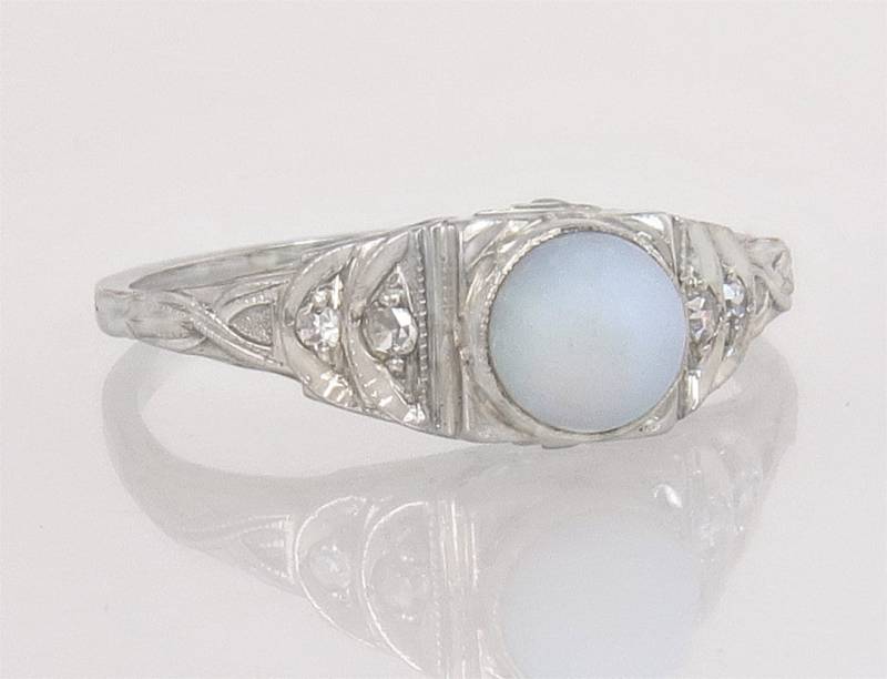 Antike 14K Weißgold 1.04Ct Echter Opal & Diamant Verlobungsring Größe 7, 25 von EstateAntiqueJewelry
