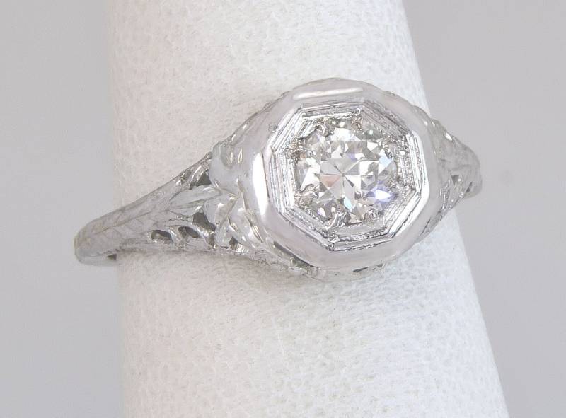 Antike Art-Deco .28Ct Echter Diamant 18K Weißgold Verlobungsring Größe 6, 25 von EstateAntiqueJewelry