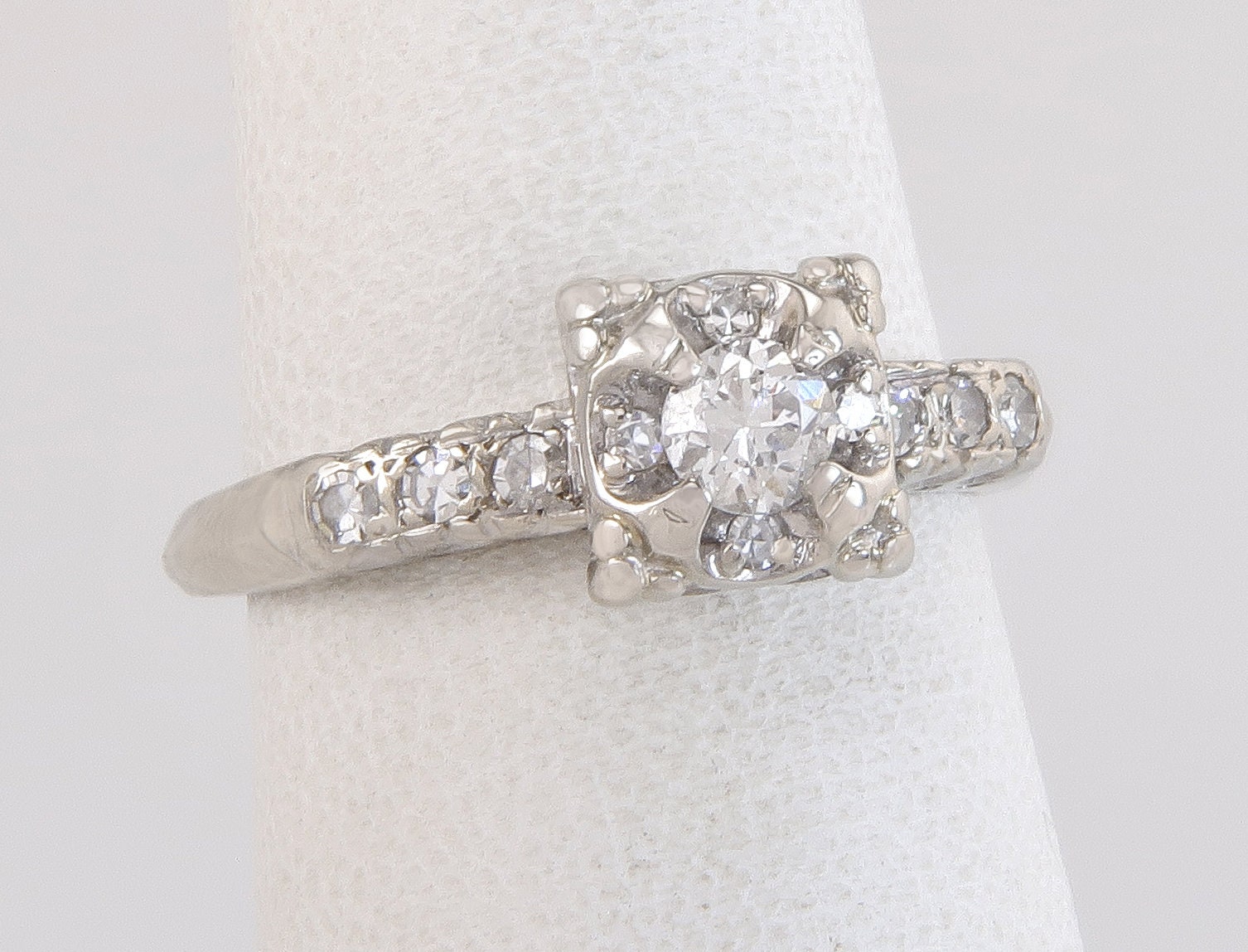 Antike Art Deco 14K Weißgold .34Ct Echt Diamant Verlobungsring 3.3G Sz 6 von EstateAntiqueJewelry