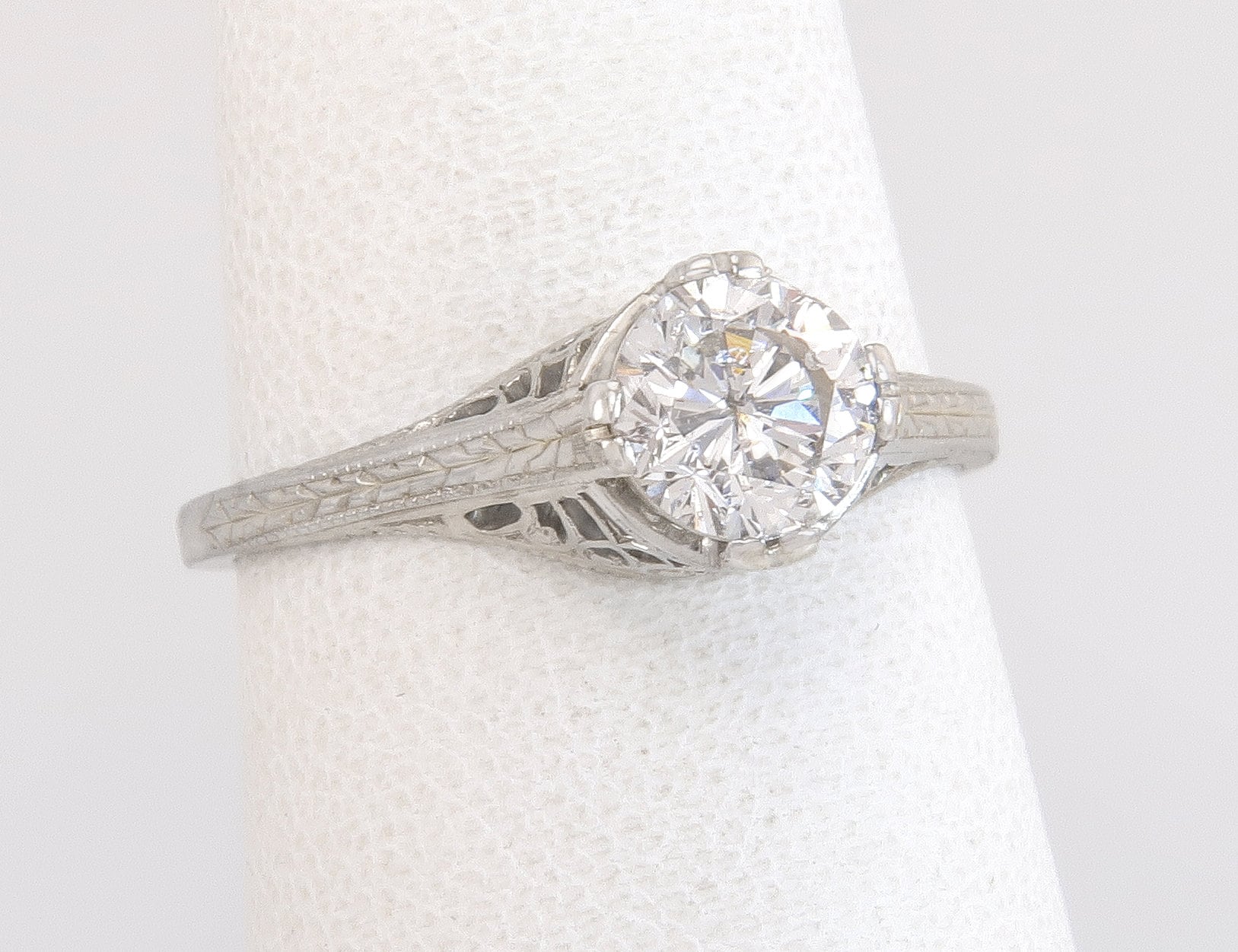 Antike Art Deco Belais 1.00Ct Diamant 18K Weißgold Verlobungsring Größe 6, 5 von EstateAntiqueJewelry