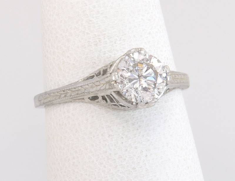 Antike Art Deco Belais 1.00Ct Diamant 18K Weißgold Verlobungsring Größe 6, 5 von EstateAntiqueJewelry
