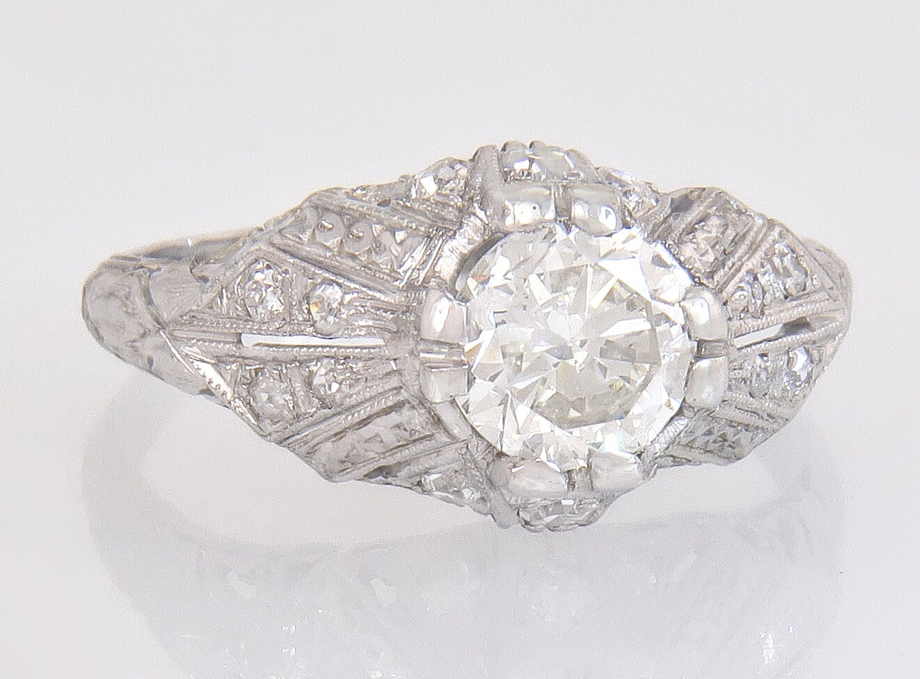 Antike Egl Zertifiziert 1.03Ct I Si1 Rbk Diamant Platin Verlobungsring Größe 5.5 von EstateAntiqueJewelry
