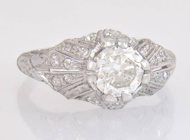 Antike Egl Zertifiziert 1.03Ct I Si1 Rbk Diamant Platin Verlobungsring Größe 5.5 von EstateAntiqueJewelry