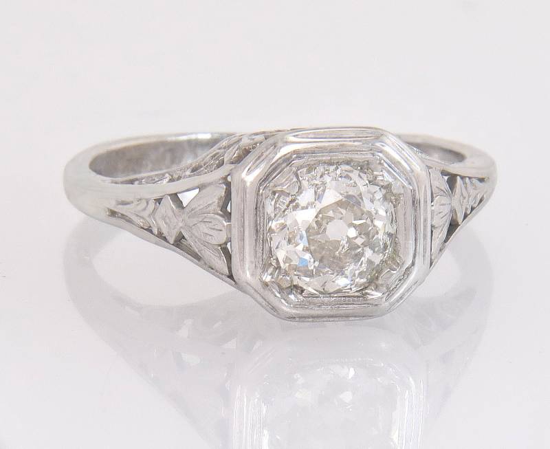 Antike Egl Zertifizierte .82Ct Diamant Im Alten Minenschliff 18K Weißgold Verlobungsring von EstateAntiqueJewelry