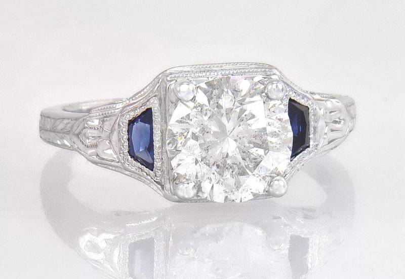 Antike Egl Zertifizierte 1.91Ct Diamant & Saphir 19K Weißgold Ring Größe 5, 5 von EstateAntiqueJewelry