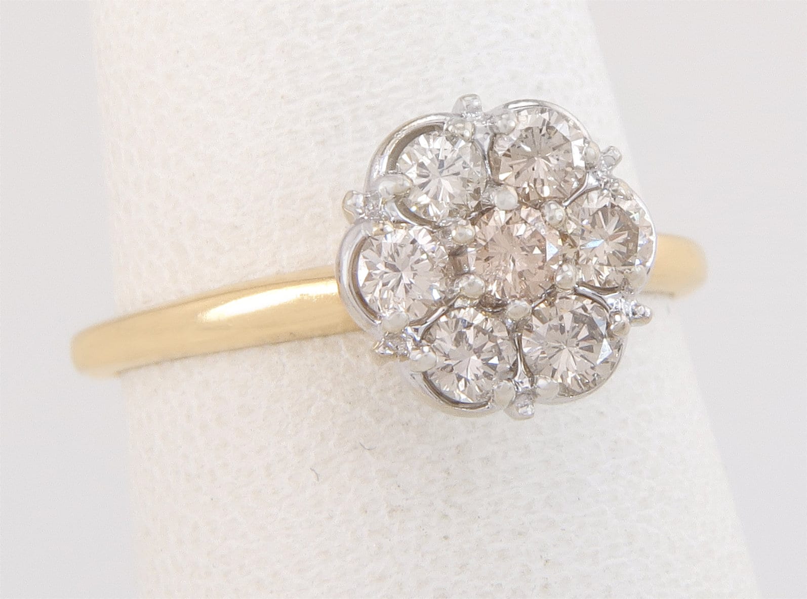 Antiker .50Ct Champagner Diamant 14K Zweifarbiges Gold Art Deco Cluster Ring Größe 6, 5 von EstateAntiqueJewelry
