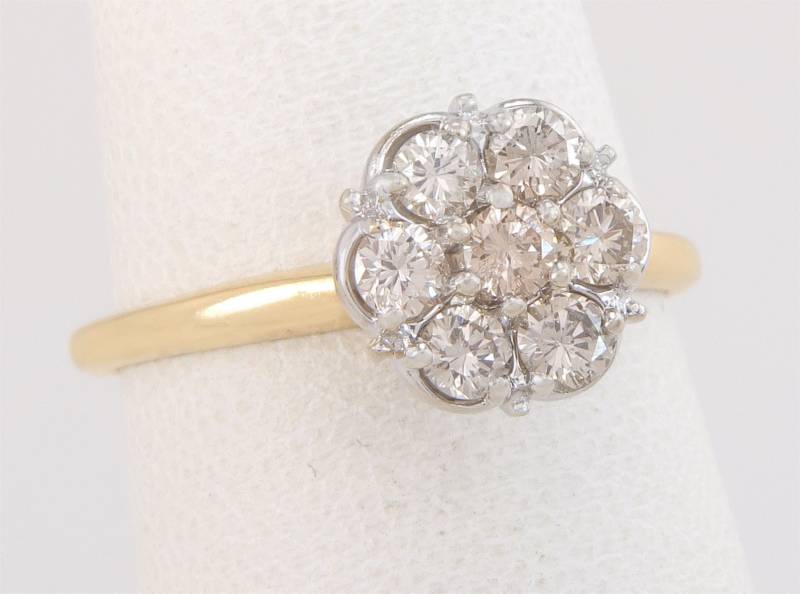Antiker .50Ct Champagner Diamant 14K Zweifarbiges Gold Art Deco Cluster Ring Größe 6, 5 von EstateAntiqueJewelry