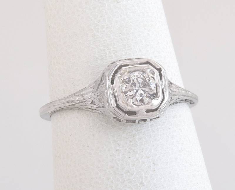 Antiker Art Deco .22Ct Diamant 18K Weißgold Solitär Verlobungsring Größe 6, 25 von EstateAntiqueJewelry