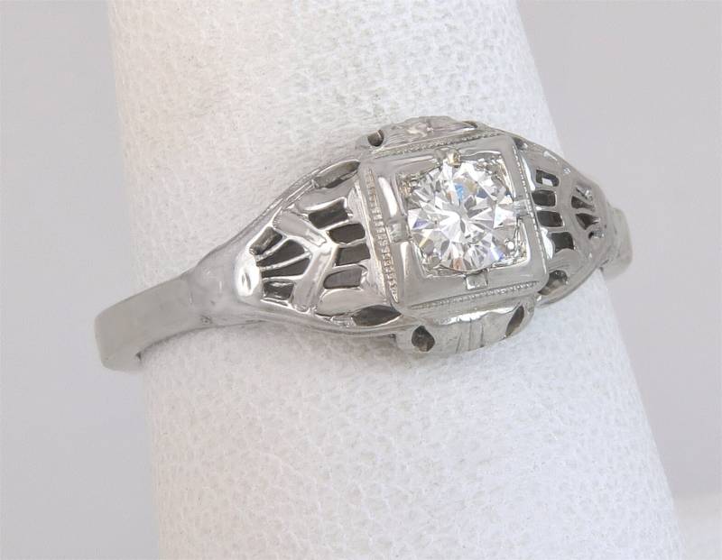 Antiker Art-Deco .23Ct Echter Diamant 14K Weißgold Verlobungsring Größe 8, 25 von EstateAntiqueJewelry