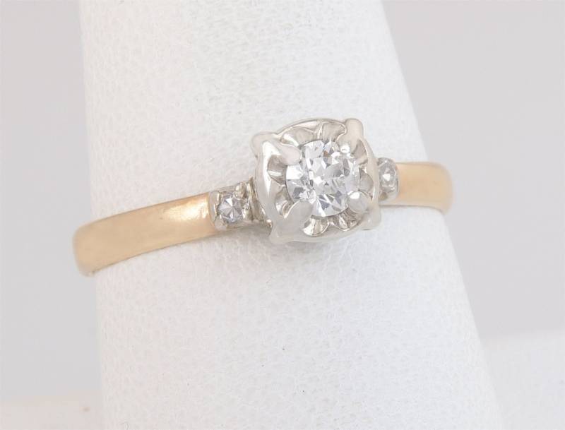 Antiker Art-Deco-Zweifarbiger 14K Gold .20Ct Echter Diamant-Verlobungsring Größe 9, 5 von EstateAntiqueJewelry