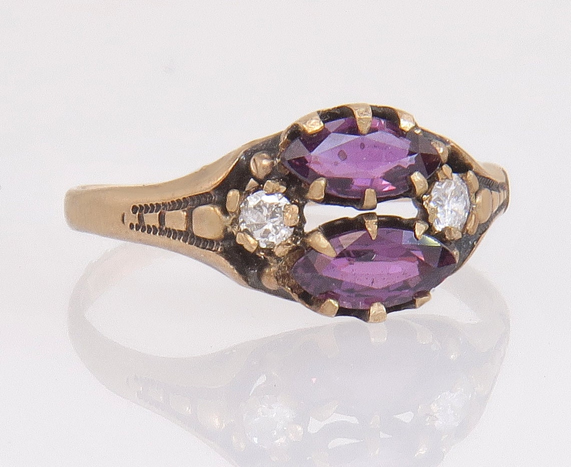 Antikes Jr Holz 14K Gold .80 Karat Diamant & Amethyst Art Deco Dinner Ring Größe 6, 5 von EstateAntiqueJewelry