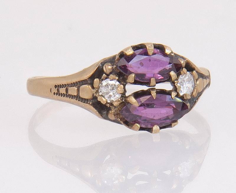 Antikes Jr Holz 14K Gold .80 Karat Diamant & Amethyst Art Deco Dinner Ring Größe 6, 5 von EstateAntiqueJewelry
