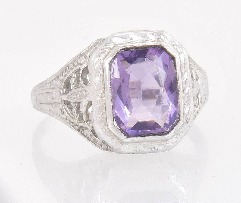 Antikes Nachlass 14K Weißgold 2.00Ct Amethyst Art Deco Ring 3, 7G Größe 6, 75 von EstateAntiqueJewelry