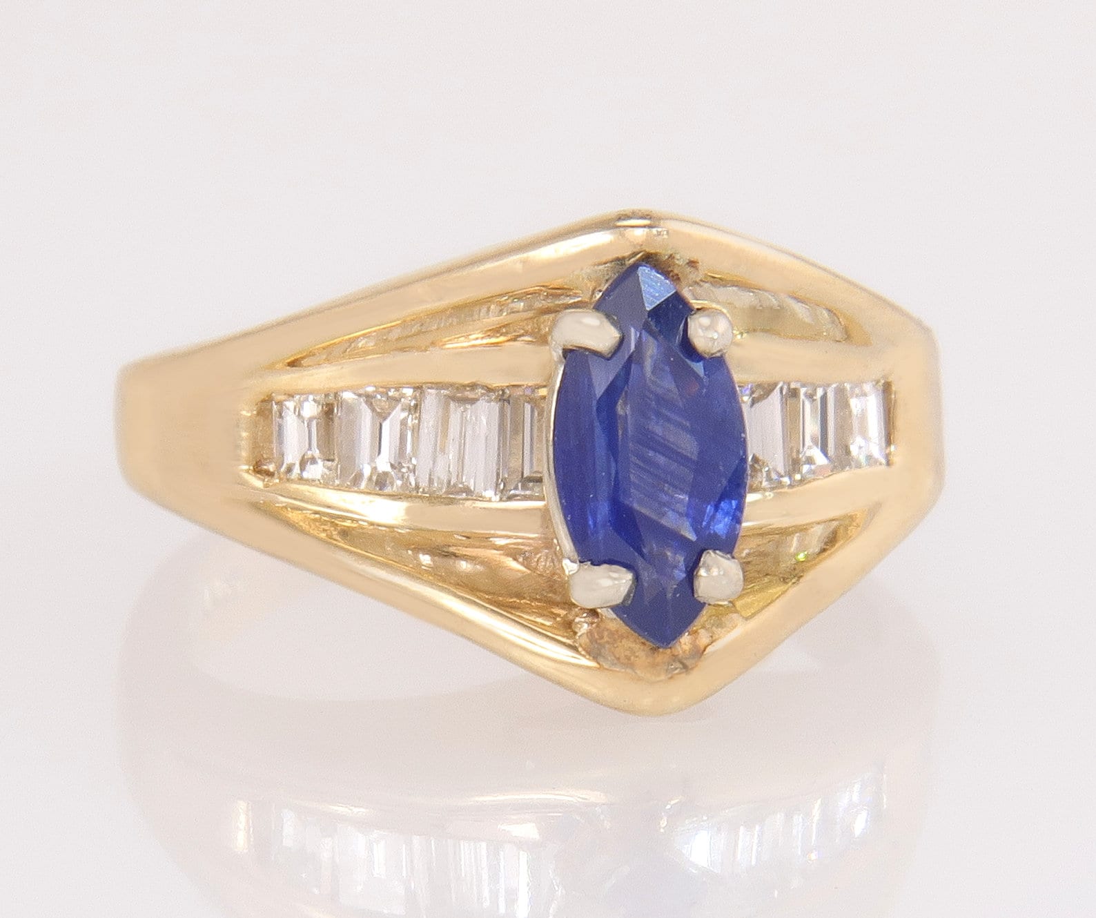 Designer Gilde 1.50Ct Marquise Saphir Baguette Diamant 14K Gold Ring Größe 5.25 von EstateAntiqueJewelry