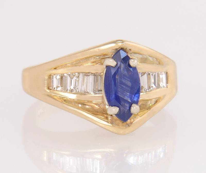 Designer Gilde 1.50Ct Marquise Saphir Baguette Diamant 14K Gold Ring Größe 5.25 von EstateAntiqueJewelry