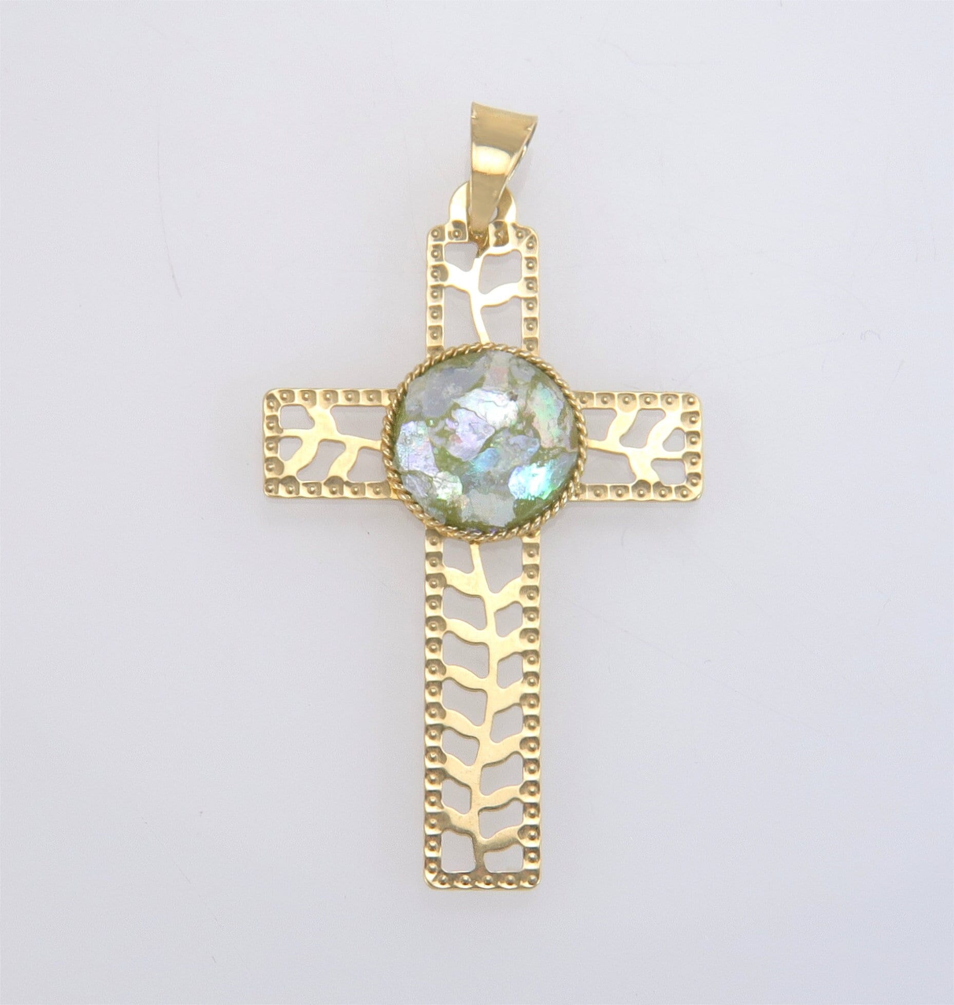 Nachlass 14K Gelbgold Multi Color Edelstein Kreuz Anhänger 2G Made in Israel von EstateAntiqueJewelry