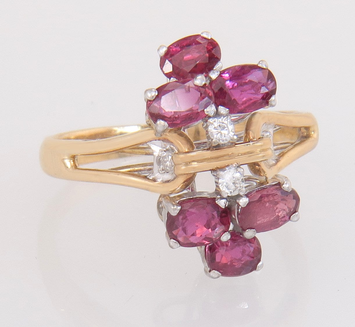 Vintage 1.44Ct Echte Diamant & Rhodolith Granat 14K Gold Dinner Ring Größe 7 von EstateAntiqueJewelry